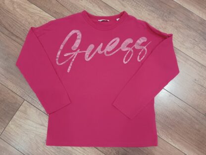 Różowa bluzka Guess z rękawem 3/4 bawełniana
